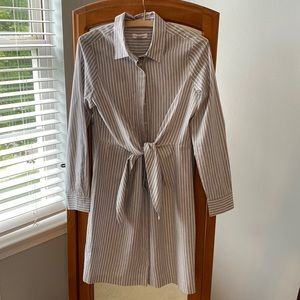 Calvin Klein light weight striped belted shirt dress.